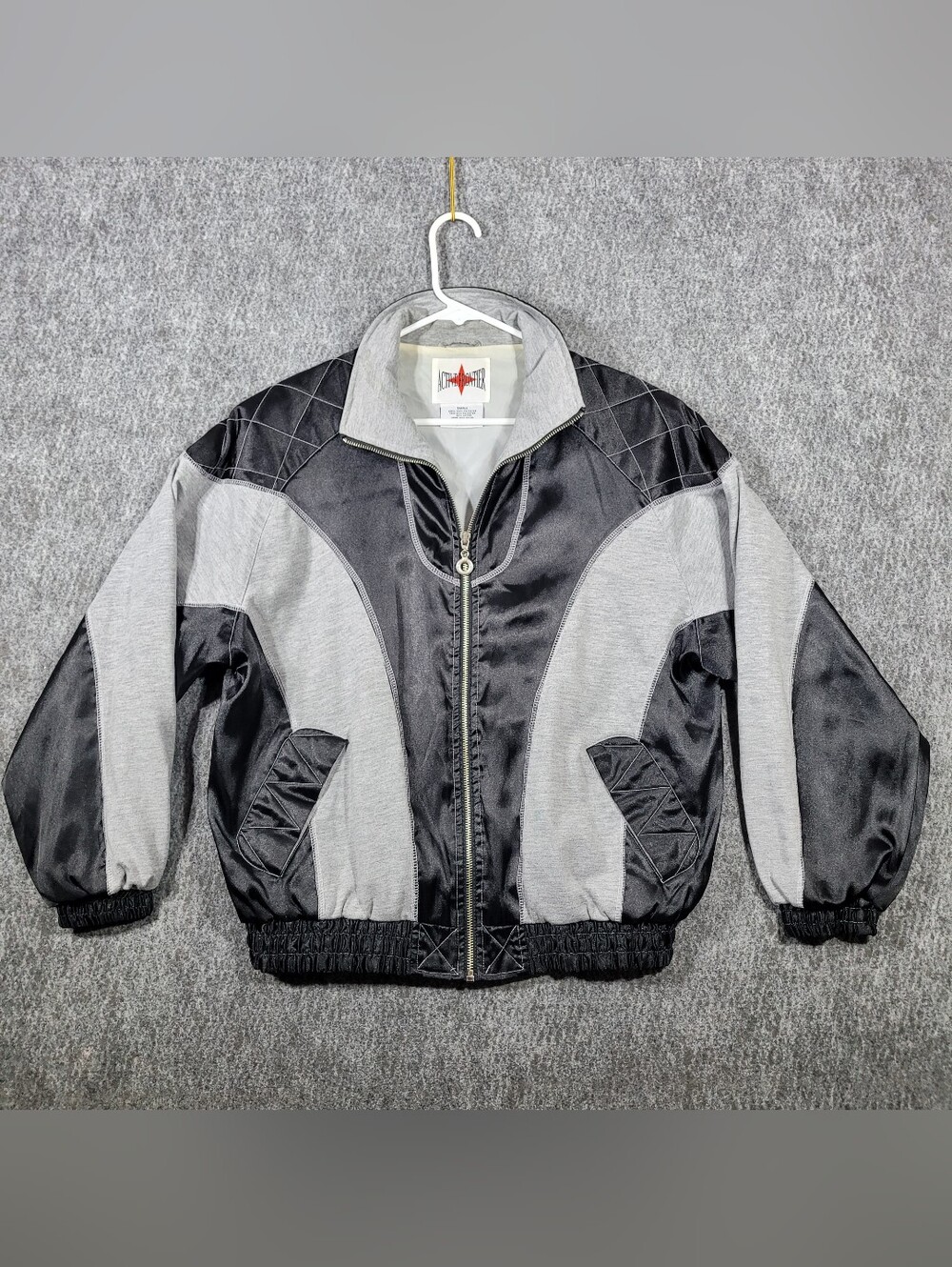Vintage Active Frontier Women's Jacket Size Small Black Grey Satin Retro 90s